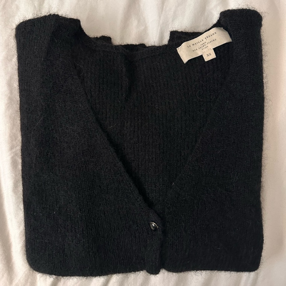 Sezane Berry Black Cardigan Sweater